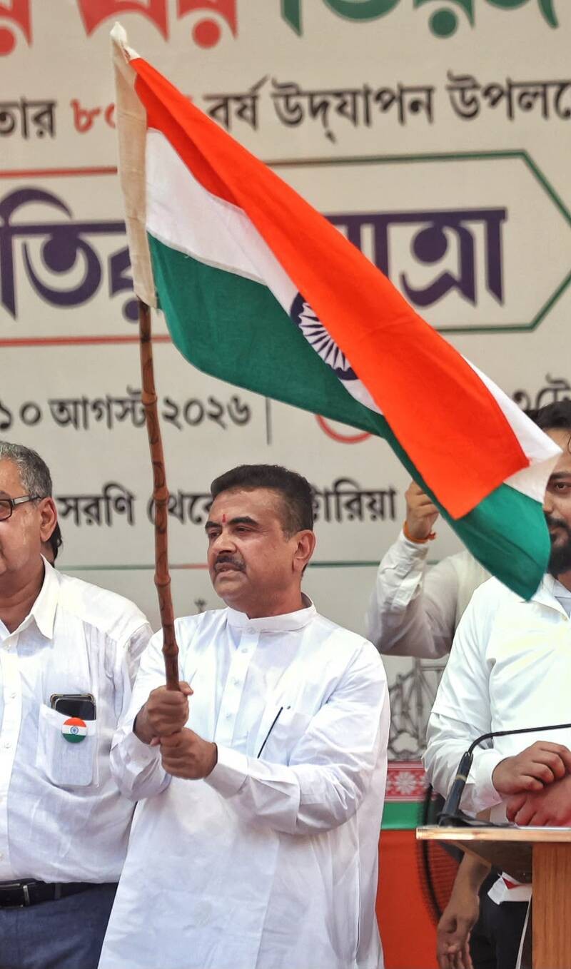 In Images: CM Suvendu Adhikari leads Tiranga Yatra in Kolkata