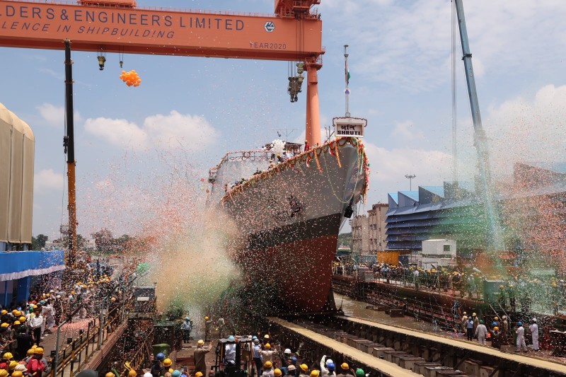 GRSE launches Shruti, the second Next Generation Offshore Patrol Vessel.