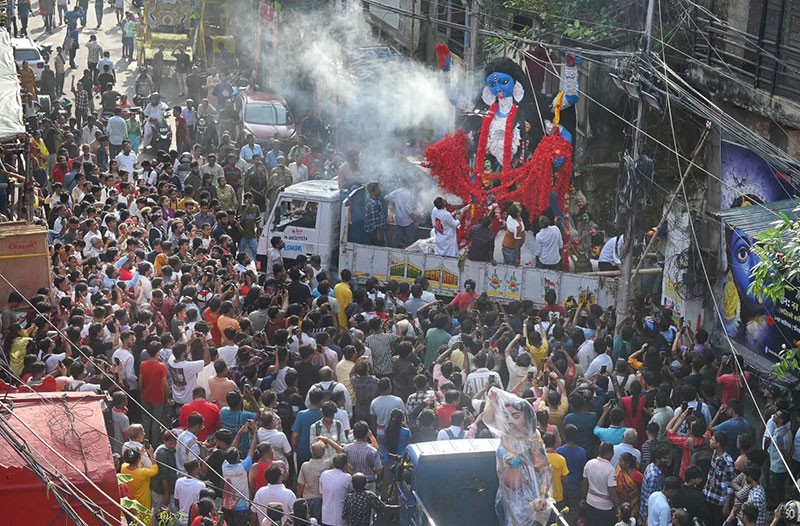 In Images: Kolkata's Fata Kesto Kali idol arrives at pandal in grand procession