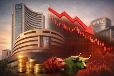Markets end in red: Sensex slips 271 points, Nifty below 25,200; rupee hits record low
